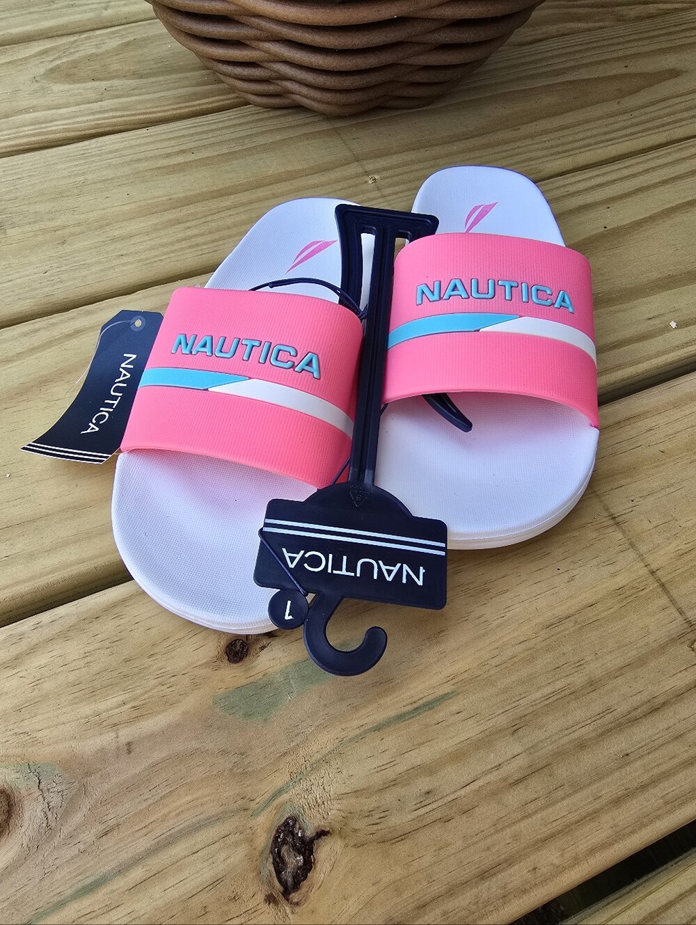 Nautica YOUTH Hot Pink Slide Sandals with Aqua Accent